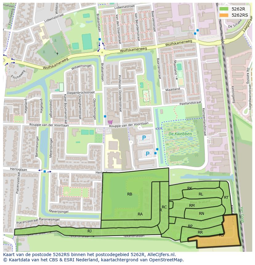 Afbeelding van het postcodegebied 5262 RS op de kaart.