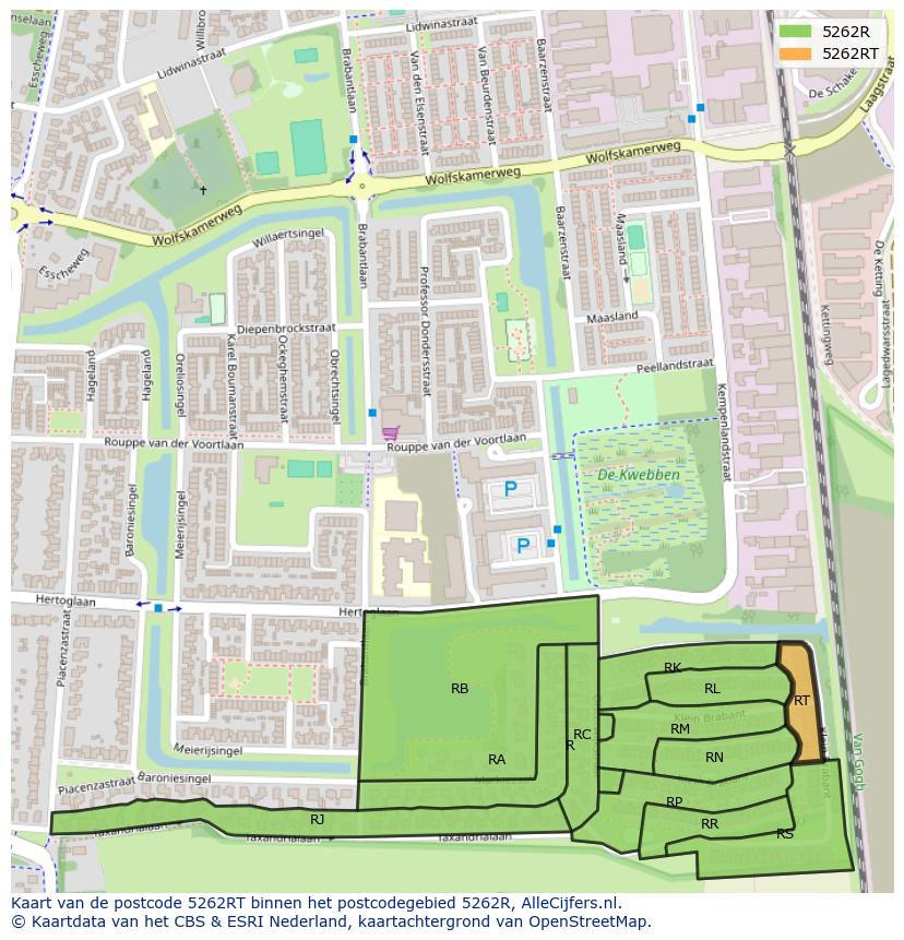 Afbeelding van het postcodegebied 5262 RT op de kaart.