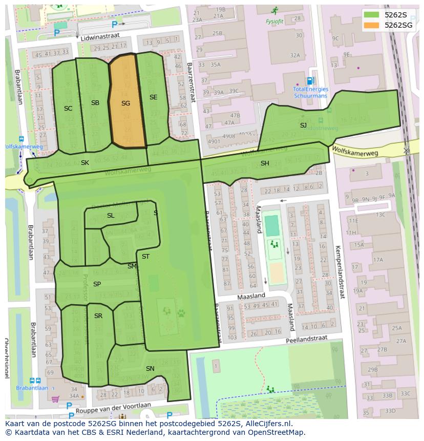 Afbeelding van het postcodegebied 5262 SG op de kaart.