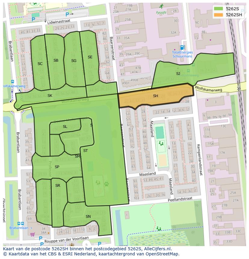 Afbeelding van het postcodegebied 5262 SH op de kaart.