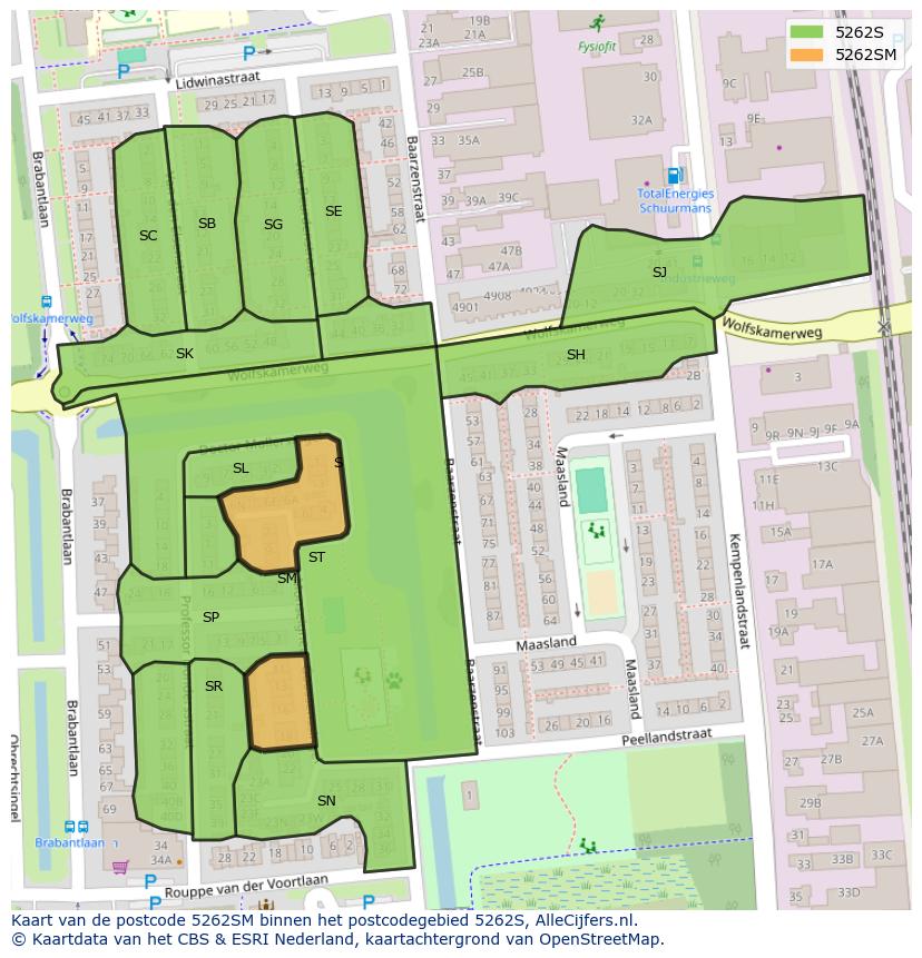 Afbeelding van het postcodegebied 5262 SM op de kaart.
