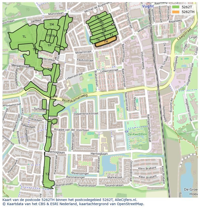 Afbeelding van het postcodegebied 5262 TH op de kaart.