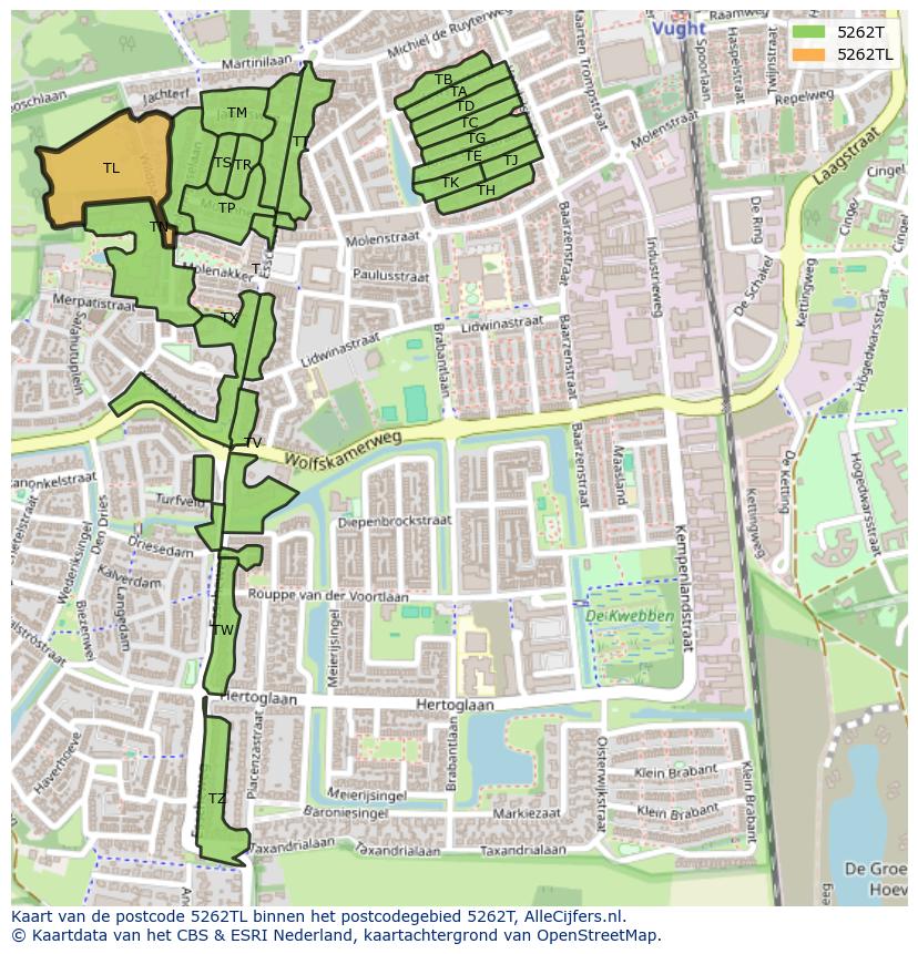 Afbeelding van het postcodegebied 5262 TL op de kaart.