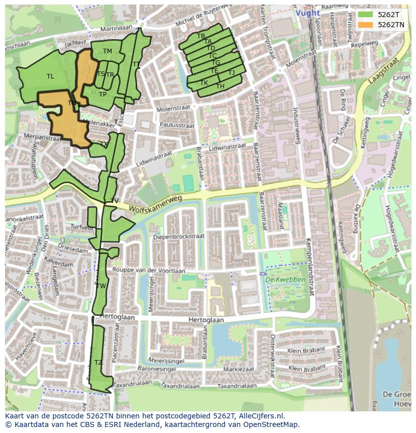 Afbeelding van het postcodegebied 5262 TN op de kaart.