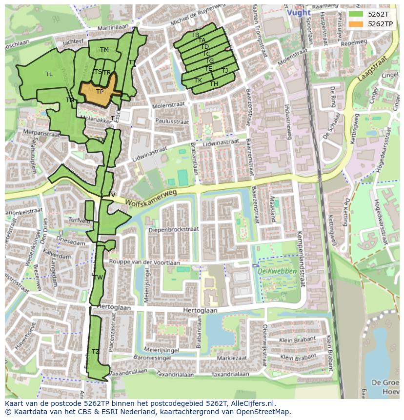 Afbeelding van het postcodegebied 5262 TP op de kaart.