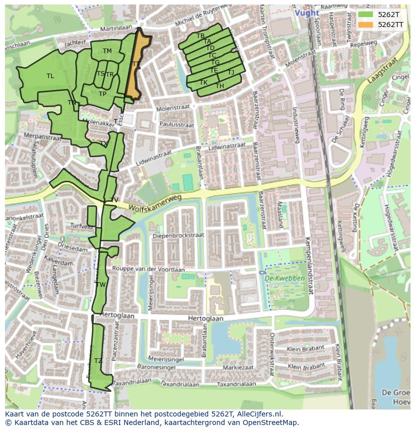Afbeelding van het postcodegebied 5262 TT op de kaart.