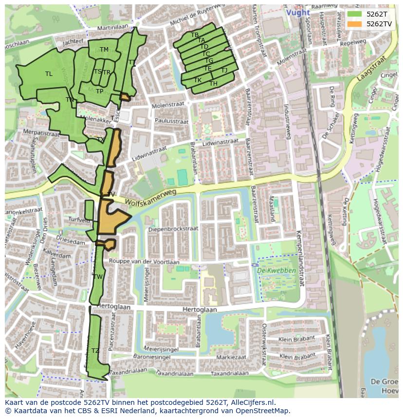 Afbeelding van het postcodegebied 5262 TV op de kaart.