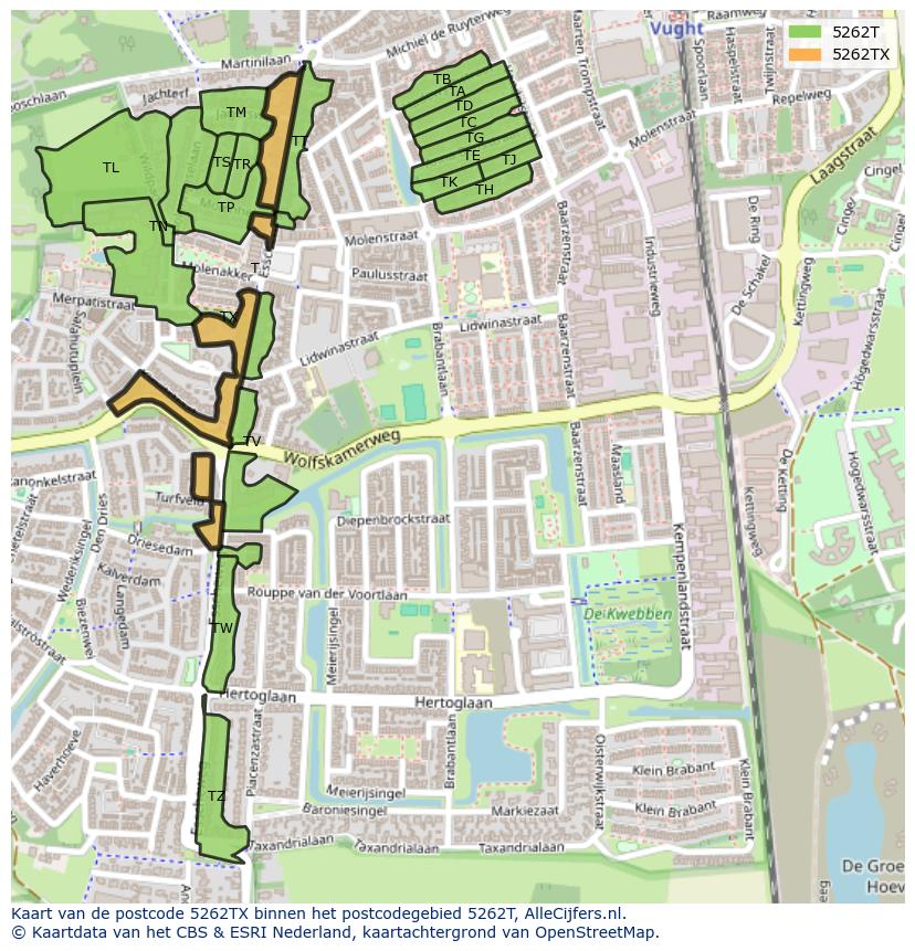 Afbeelding van het postcodegebied 5262 TX op de kaart.