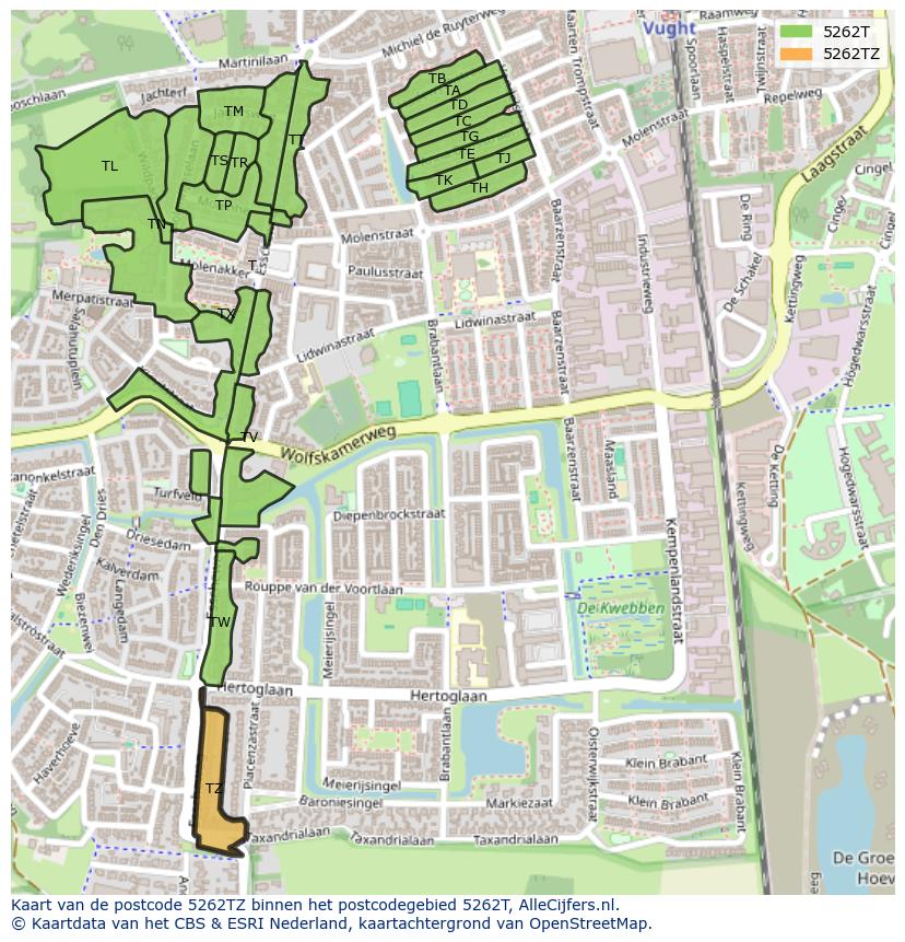 Afbeelding van het postcodegebied 5262 TZ op de kaart.