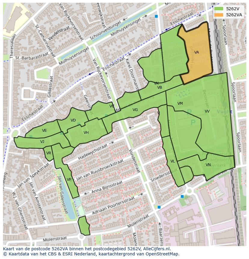 Afbeelding van het postcodegebied 5262 VA op de kaart.