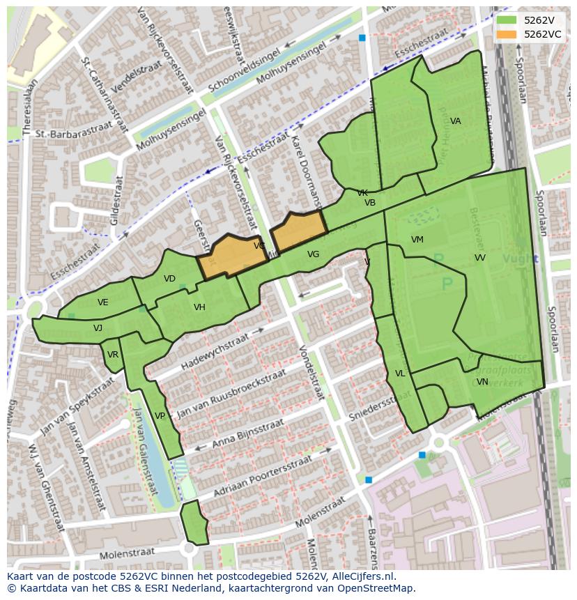 Afbeelding van het postcodegebied 5262 VC op de kaart.