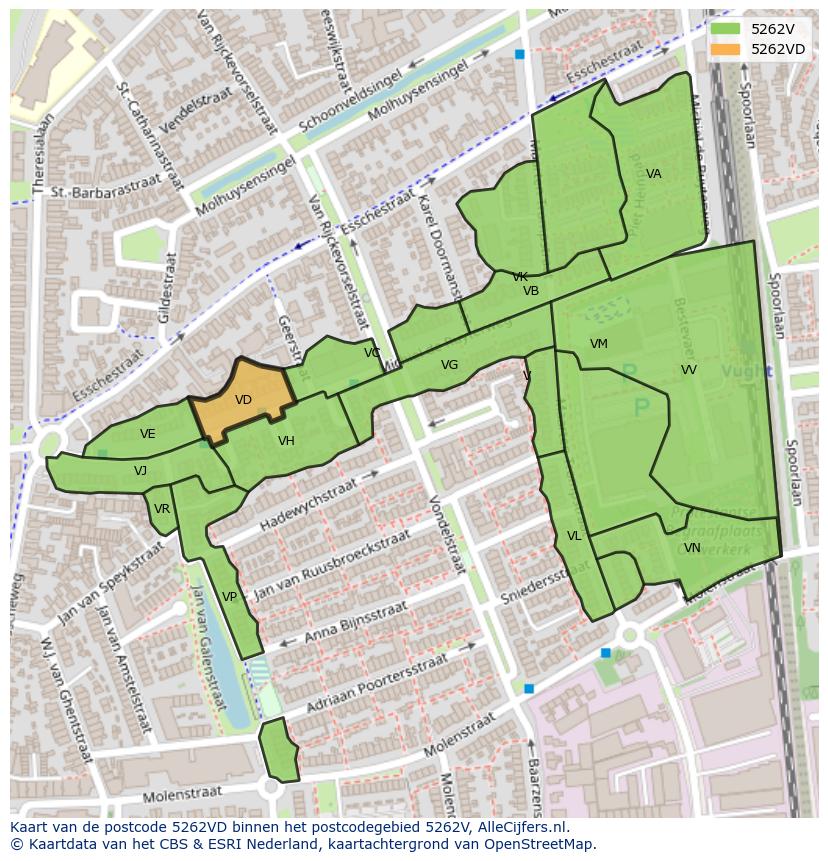 Afbeelding van het postcodegebied 5262 VD op de kaart.