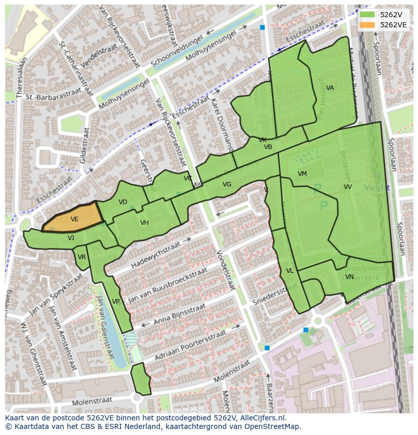 Afbeelding van het postcodegebied 5262 VE op de kaart.