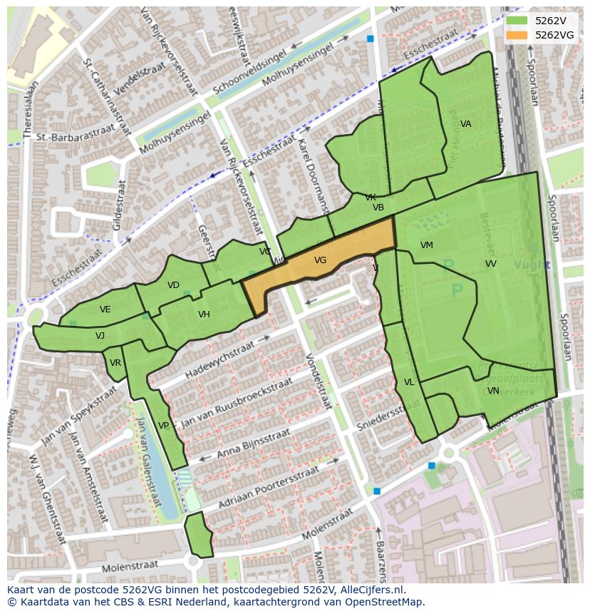 Afbeelding van het postcodegebied 5262 VG op de kaart.