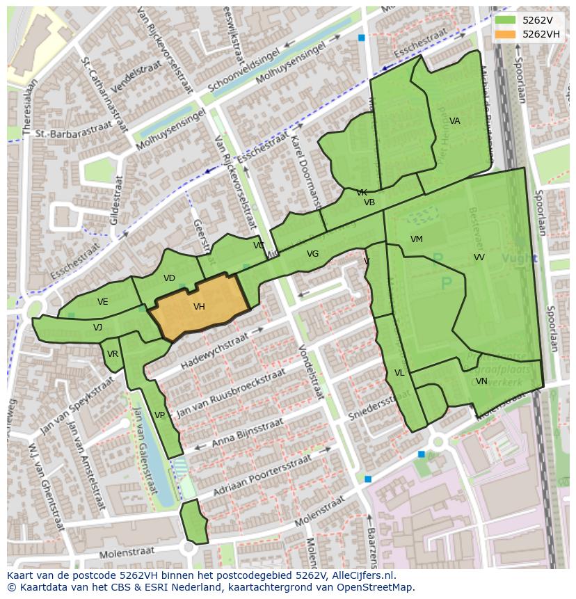 Afbeelding van het postcodegebied 5262 VH op de kaart.