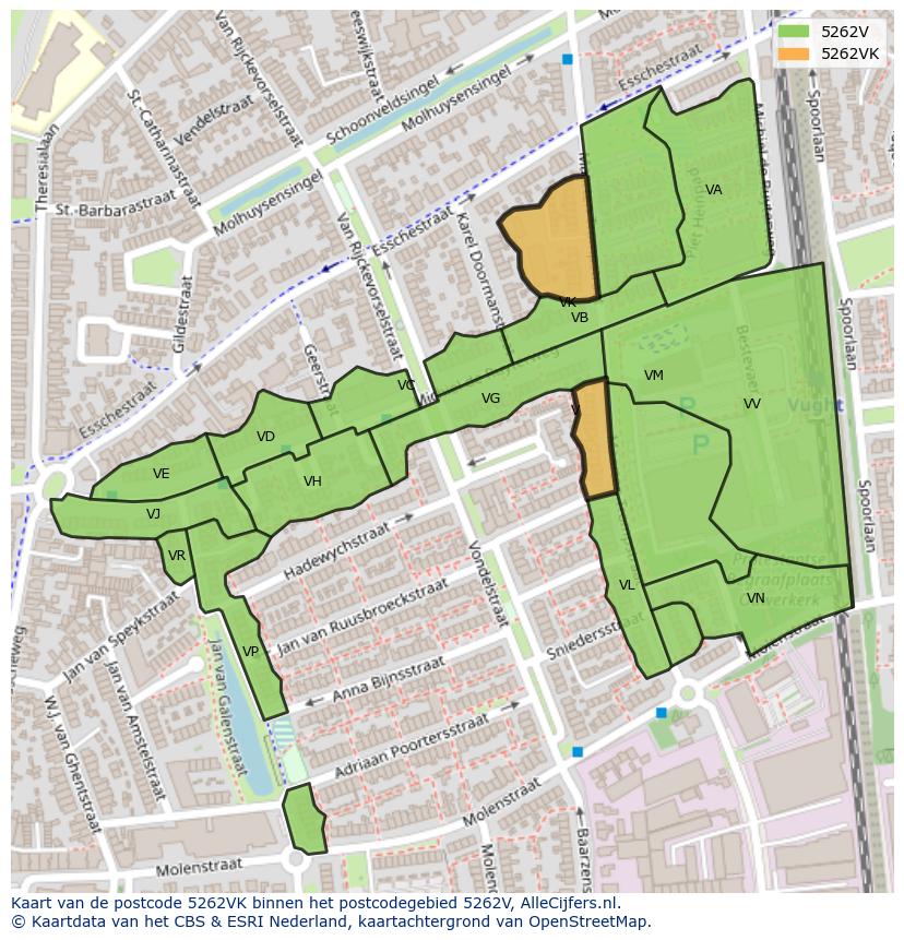 Afbeelding van het postcodegebied 5262 VK op de kaart.