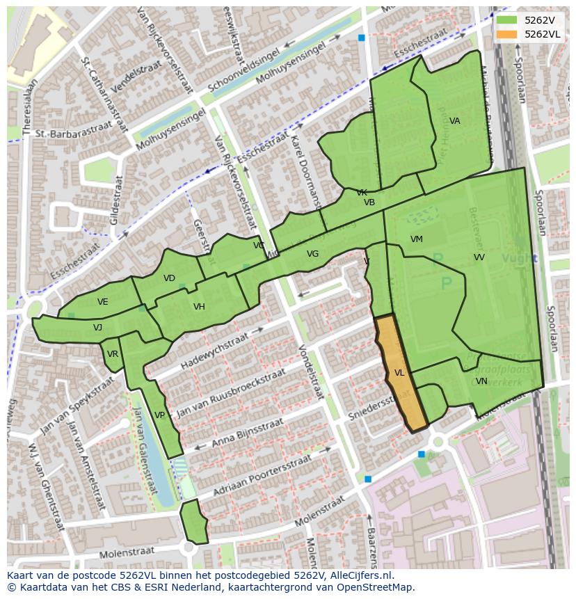 Afbeelding van het postcodegebied 5262 VL op de kaart.