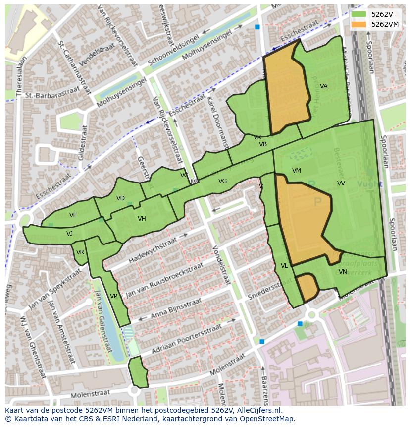 Afbeelding van het postcodegebied 5262 VM op de kaart.
