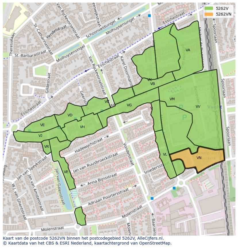 Afbeelding van het postcodegebied 5262 VN op de kaart.