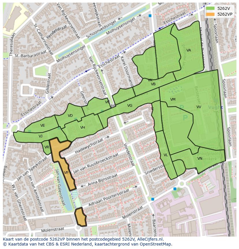 Afbeelding van het postcodegebied 5262 VP op de kaart.