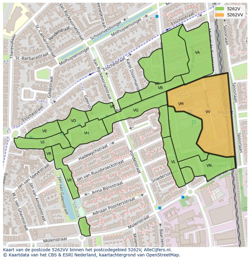 Afbeelding van het postcodegebied 5262 VV op de kaart.