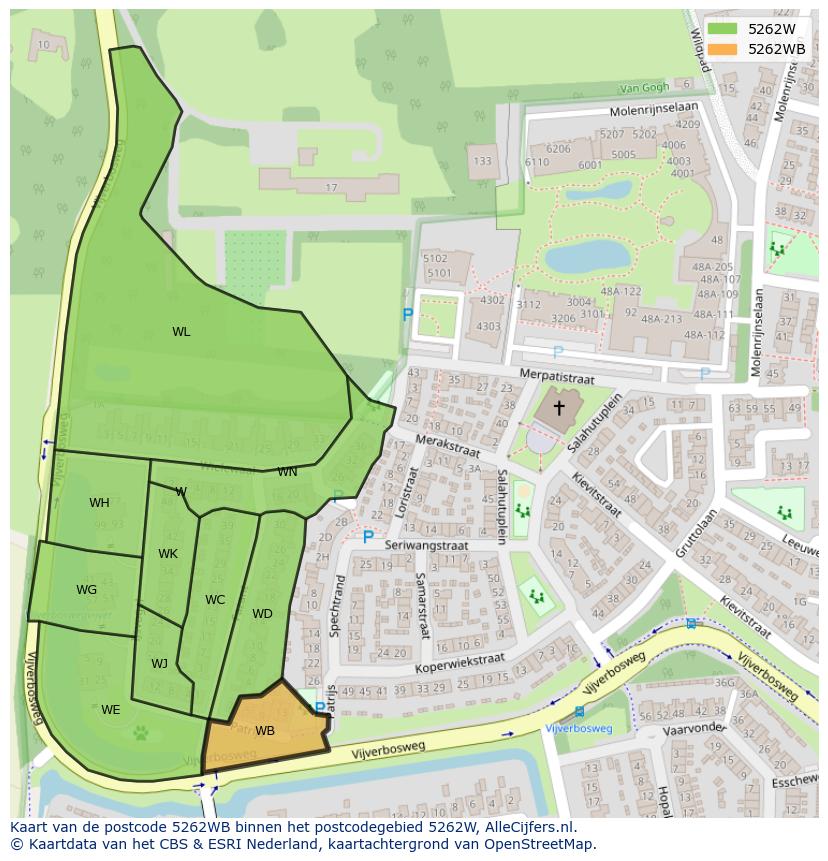 Afbeelding van het postcodegebied 5262 WB op de kaart.