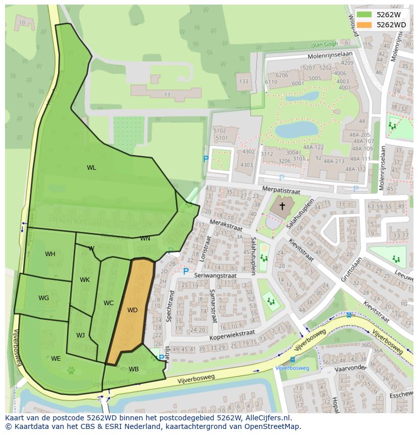 Afbeelding van het postcodegebied 5262 WD op de kaart.