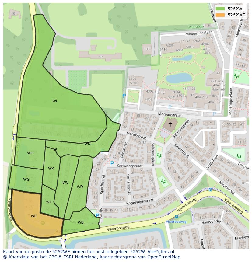 Afbeelding van het postcodegebied 5262 WE op de kaart.