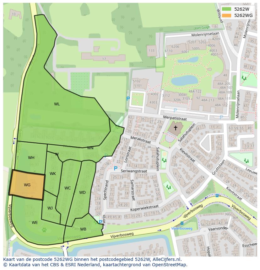 Afbeelding van het postcodegebied 5262 WG op de kaart.