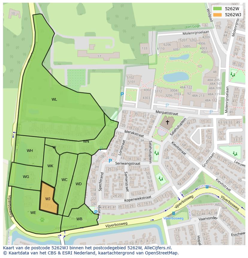 Afbeelding van het postcodegebied 5262 WJ op de kaart.