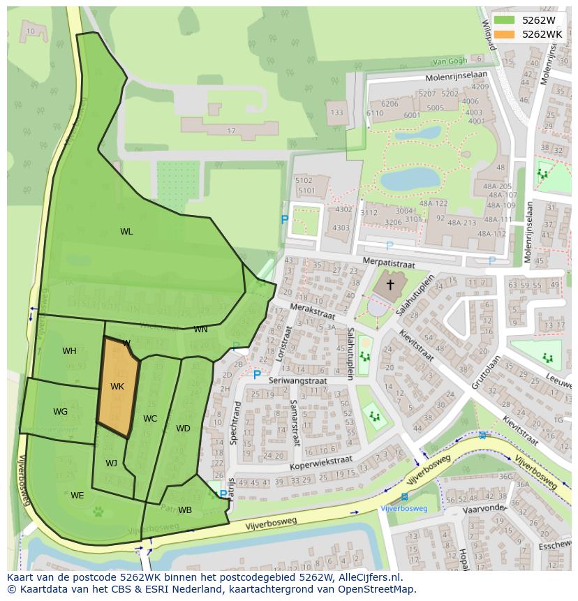 Afbeelding van het postcodegebied 5262 WK op de kaart.