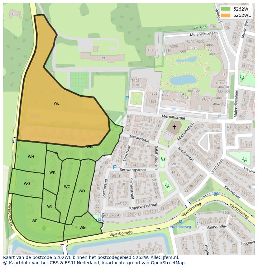 Afbeelding van het postcodegebied 5262 WL op de kaart.