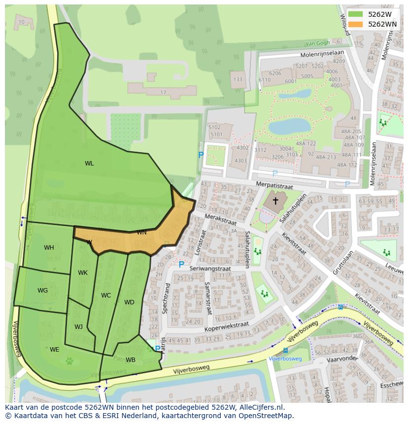 Afbeelding van het postcodegebied 5262 WN op de kaart.