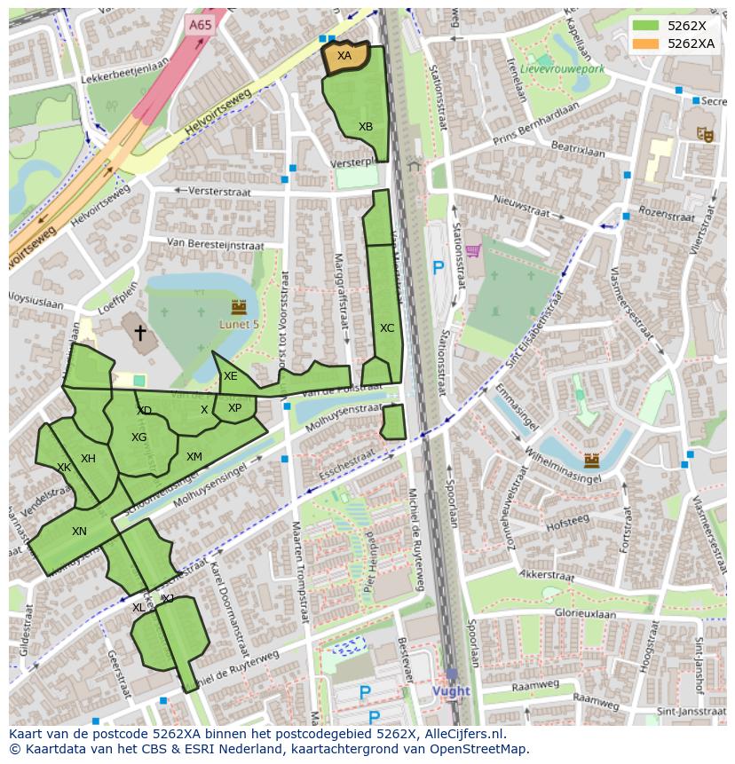 Afbeelding van het postcodegebied 5262 XA op de kaart.