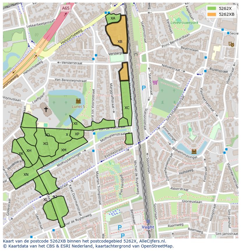 Afbeelding van het postcodegebied 5262 XB op de kaart.