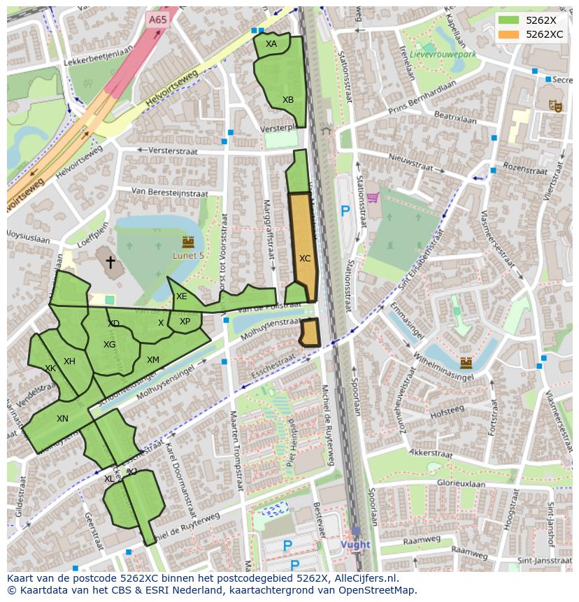 Afbeelding van het postcodegebied 5262 XC op de kaart.