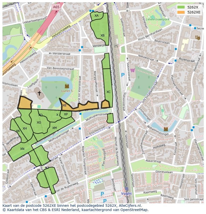 Afbeelding van het postcodegebied 5262 XE op de kaart.