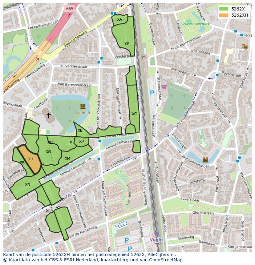 Afbeelding van het postcodegebied 5262 XH op de kaart.