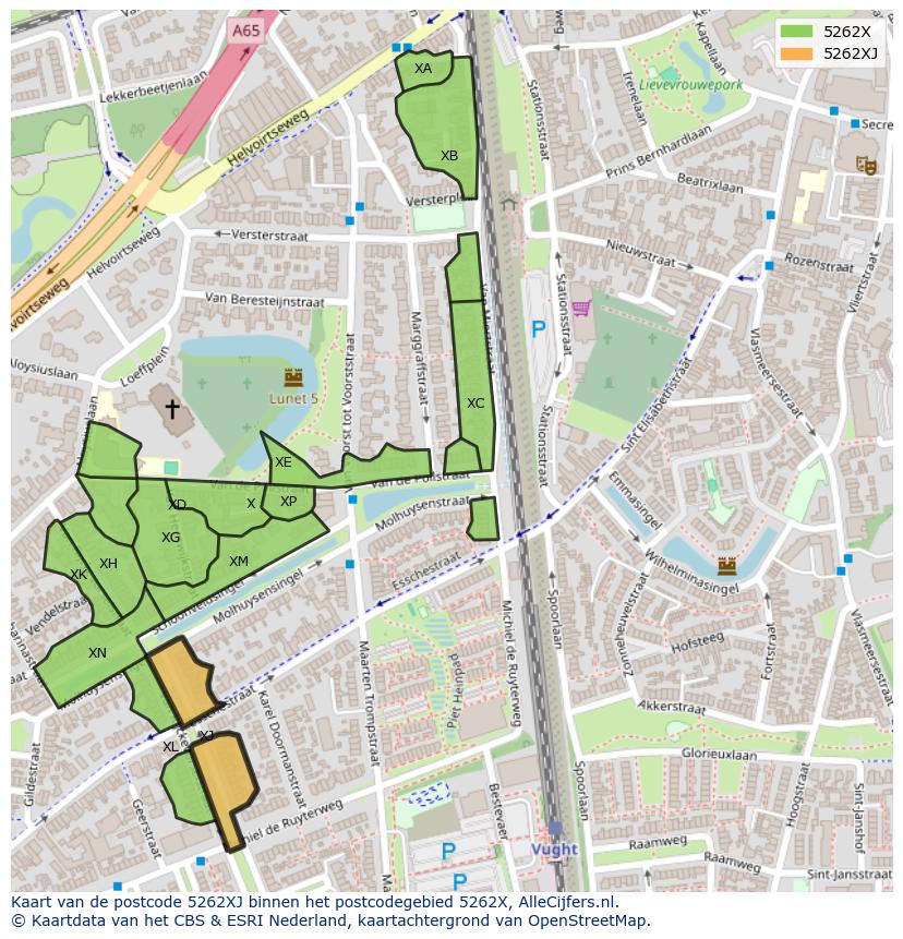 Afbeelding van het postcodegebied 5262 XJ op de kaart.