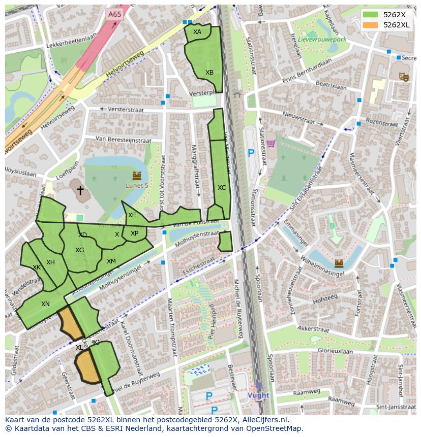 Afbeelding van het postcodegebied 5262 XL op de kaart.