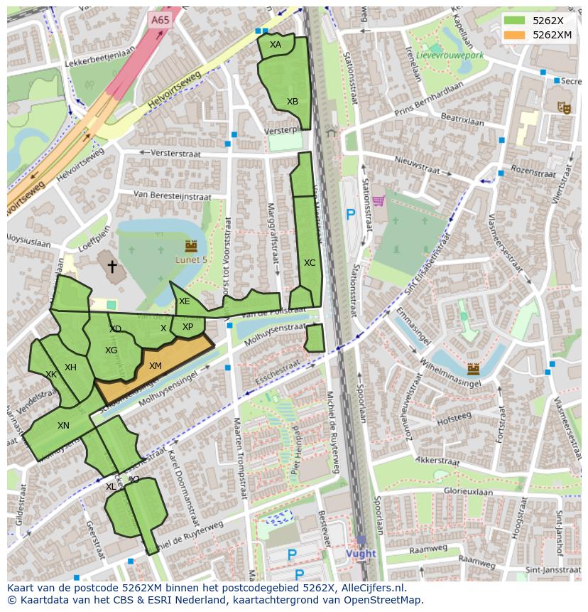 Afbeelding van het postcodegebied 5262 XM op de kaart.