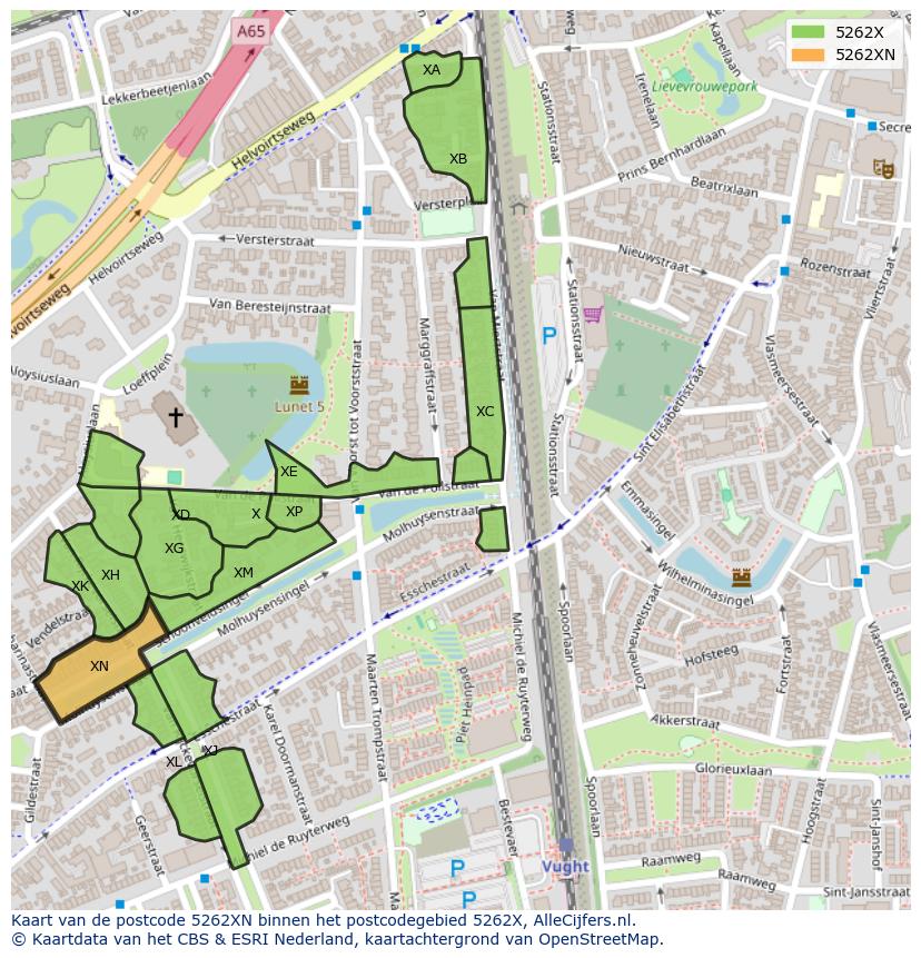 Afbeelding van het postcodegebied 5262 XN op de kaart.