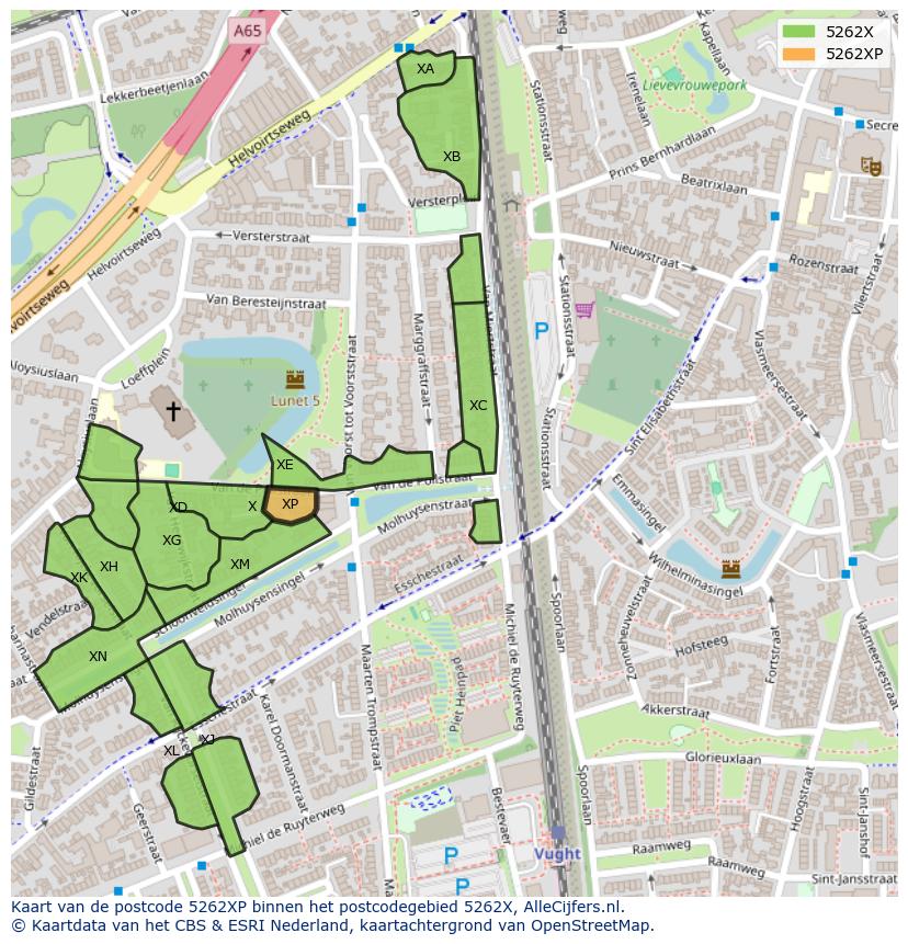 Afbeelding van het postcodegebied 5262 XP op de kaart.