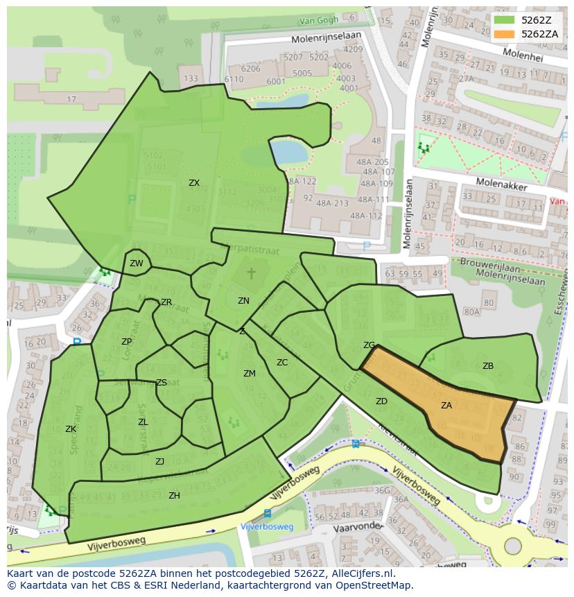 Afbeelding van het postcodegebied 5262 ZA op de kaart.