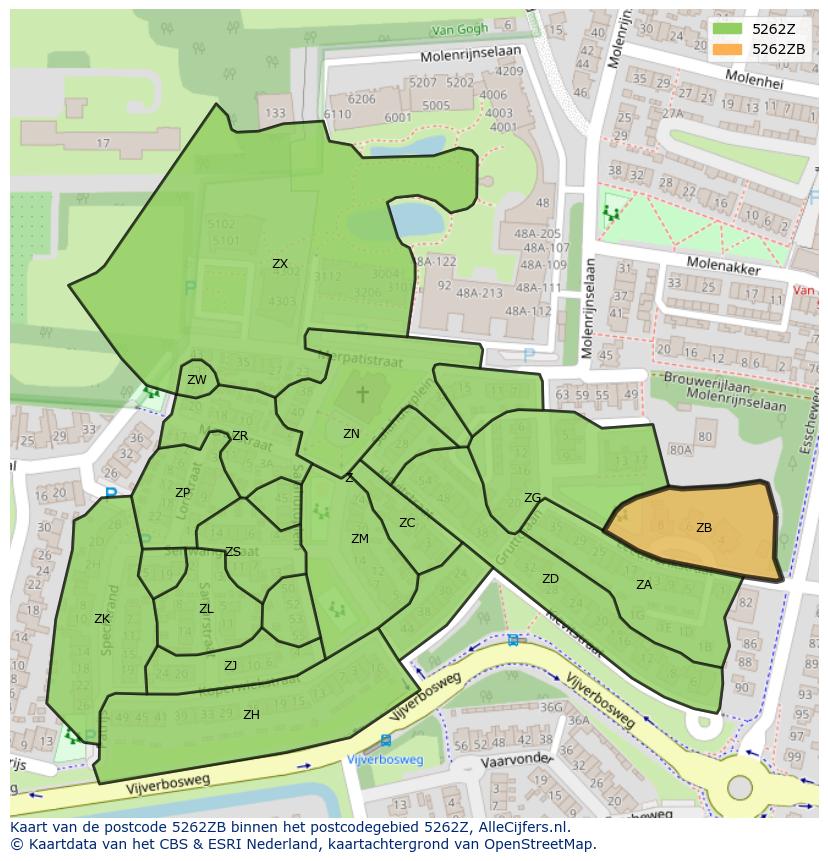 Afbeelding van het postcodegebied 5262 ZB op de kaart.