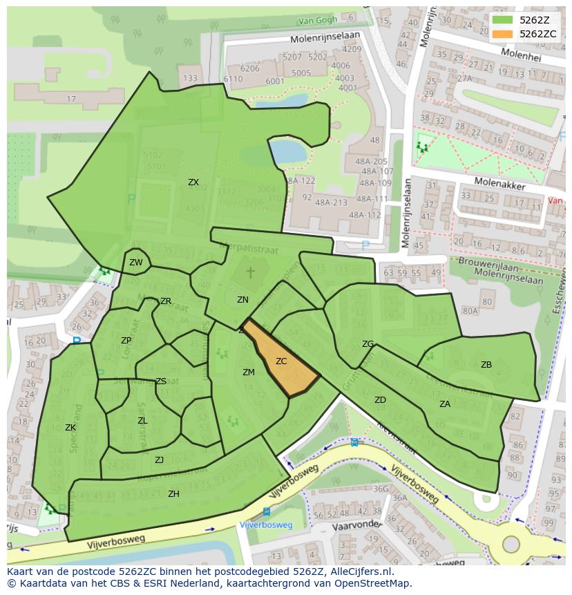Afbeelding van het postcodegebied 5262 ZC op de kaart.