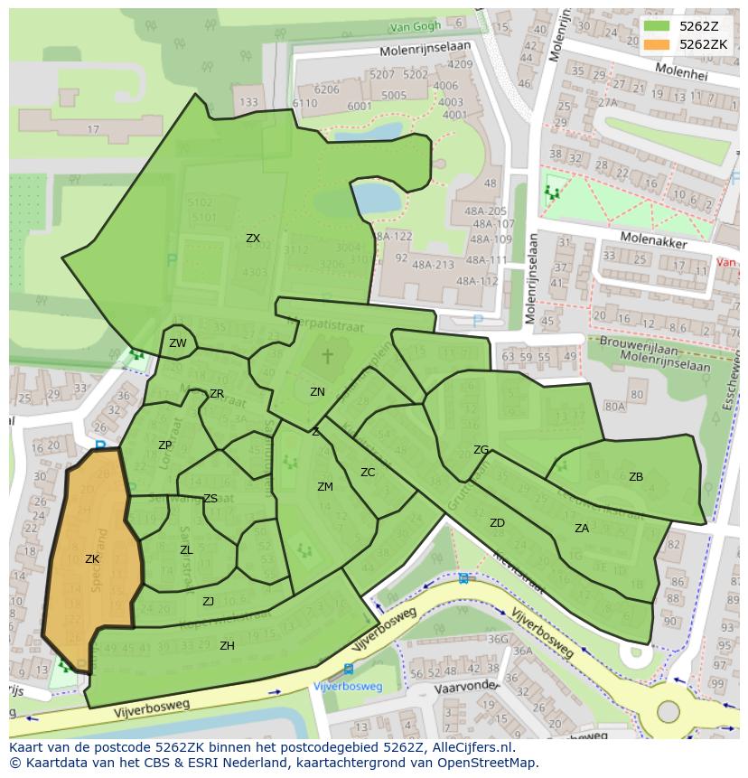 Afbeelding van het postcodegebied 5262 ZK op de kaart.