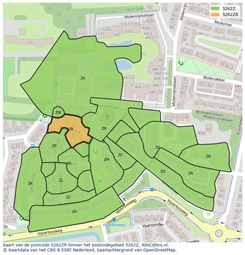 Afbeelding van het postcodegebied 5262 ZR op de kaart.