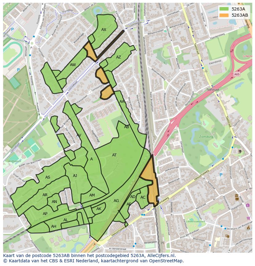 Afbeelding van het postcodegebied 5263 AB op de kaart.