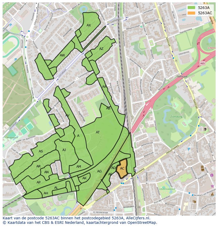 Afbeelding van het postcodegebied 5263 AC op de kaart.